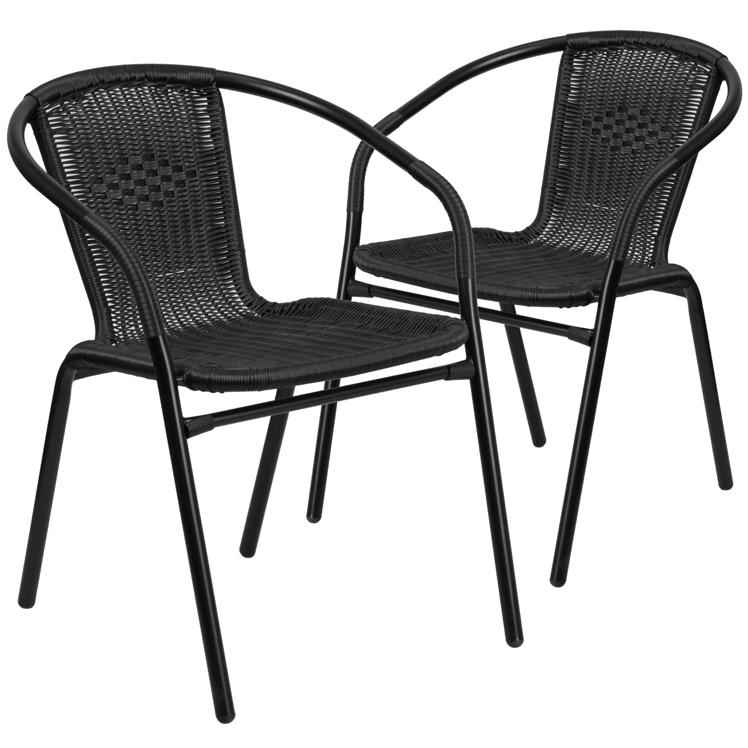 Flash Furniture Lila Black Rattan Indoor-Outdoor Restaurant Stack Chair