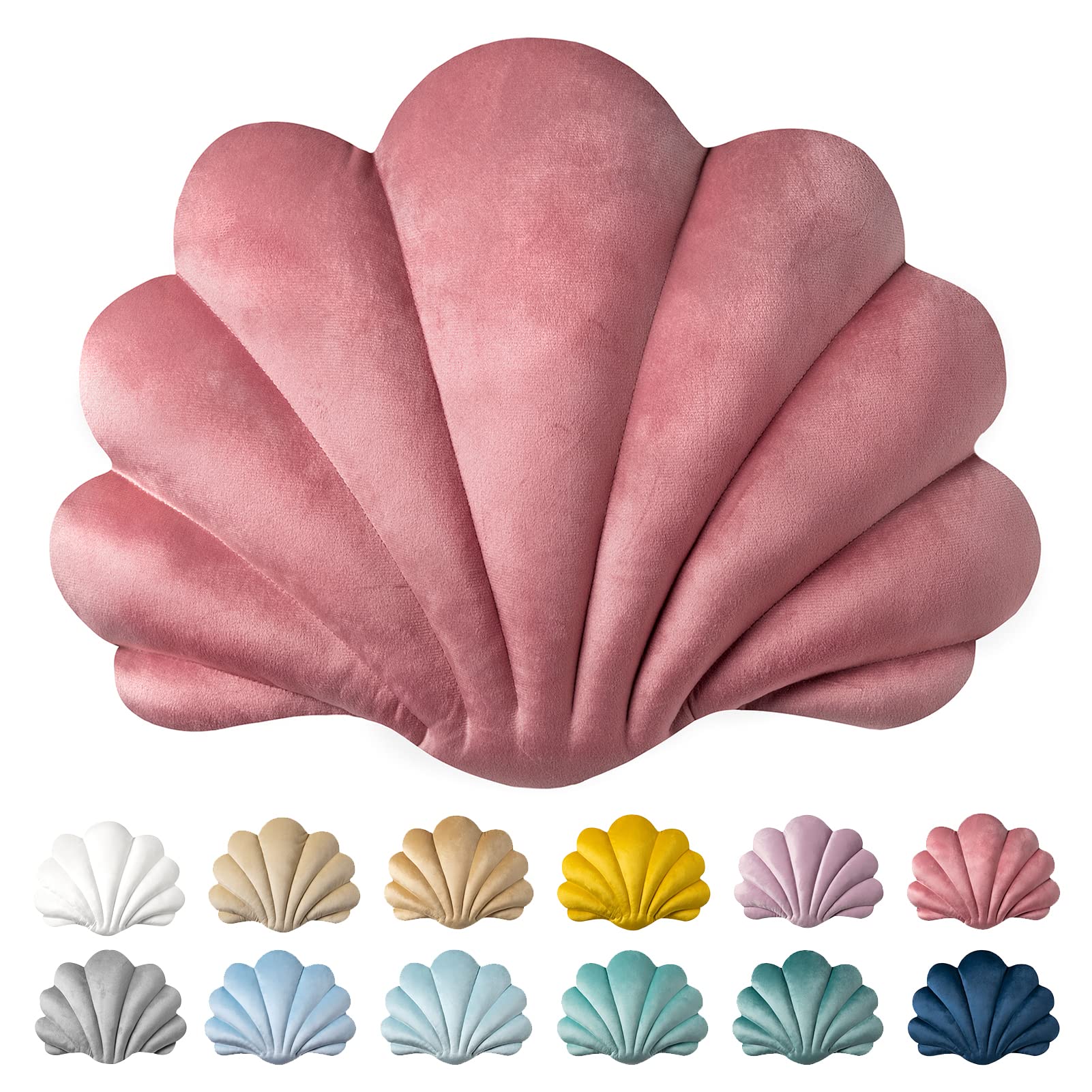 Ashler 3D Throw Pillows Shell Shaped Accent Throw Pillow, Soft Velvet Insert Included Cushion for Couch Bed Living Room, Pack of