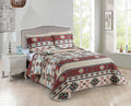 Rustic Striped Southwestern Quilt Stitched Western Bedspread Bedding Set with Beige Brown Burgundy Turquoise Tribal Native Ameri