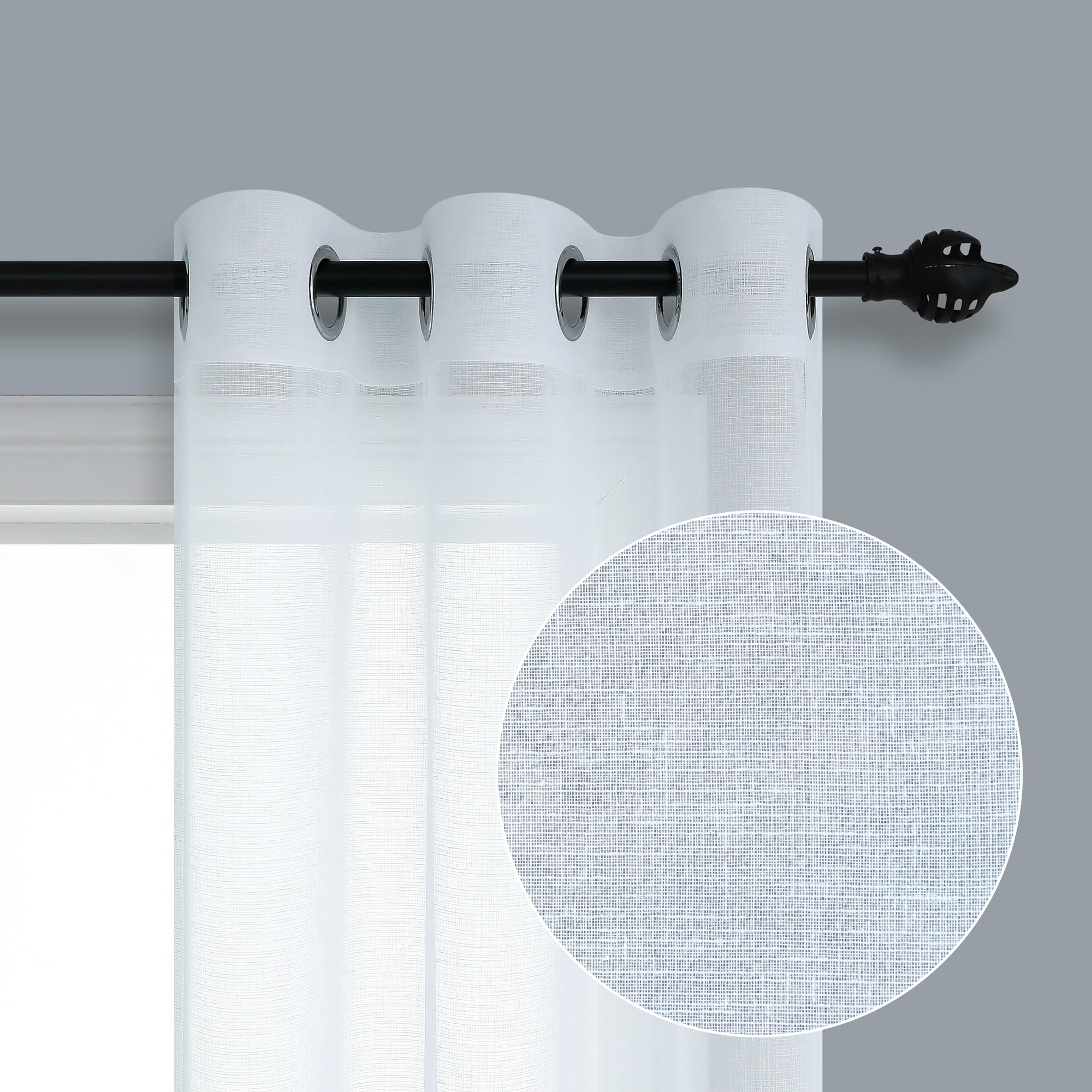 White Curtains for Bedroom 38 Inch Wide 2 Panels Set Grommet Top Soft Drapes Cotton Textured Faux Linen White Sheer Curtains for