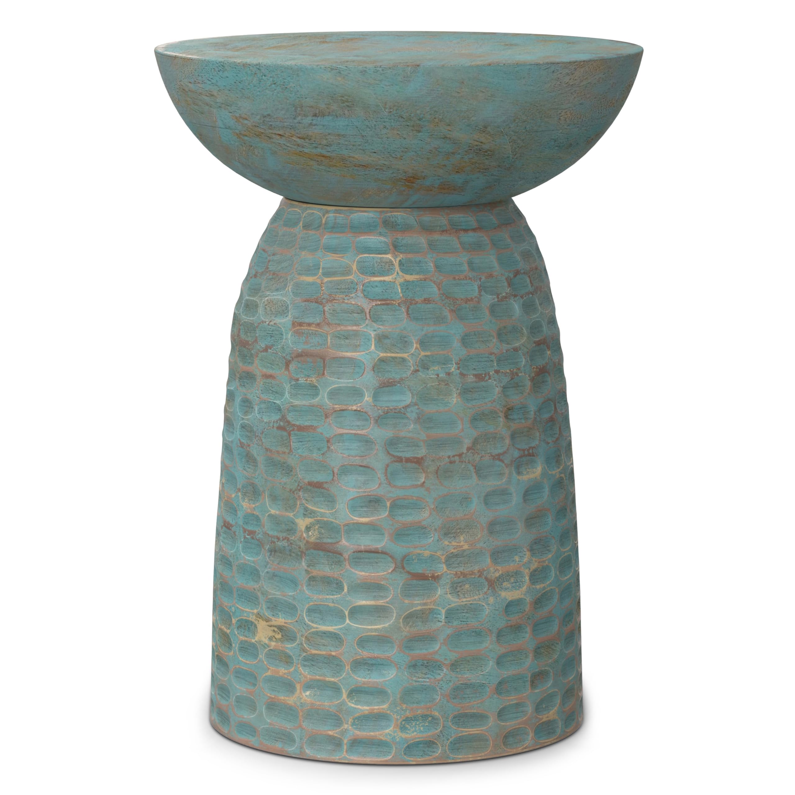 SIMPLIHOME Boyd SOLID MANGO WOOD 13 Inch Wide Round Contemporary Wooden Accent Table in Teal Wash, Fully Assembled, For the Livi