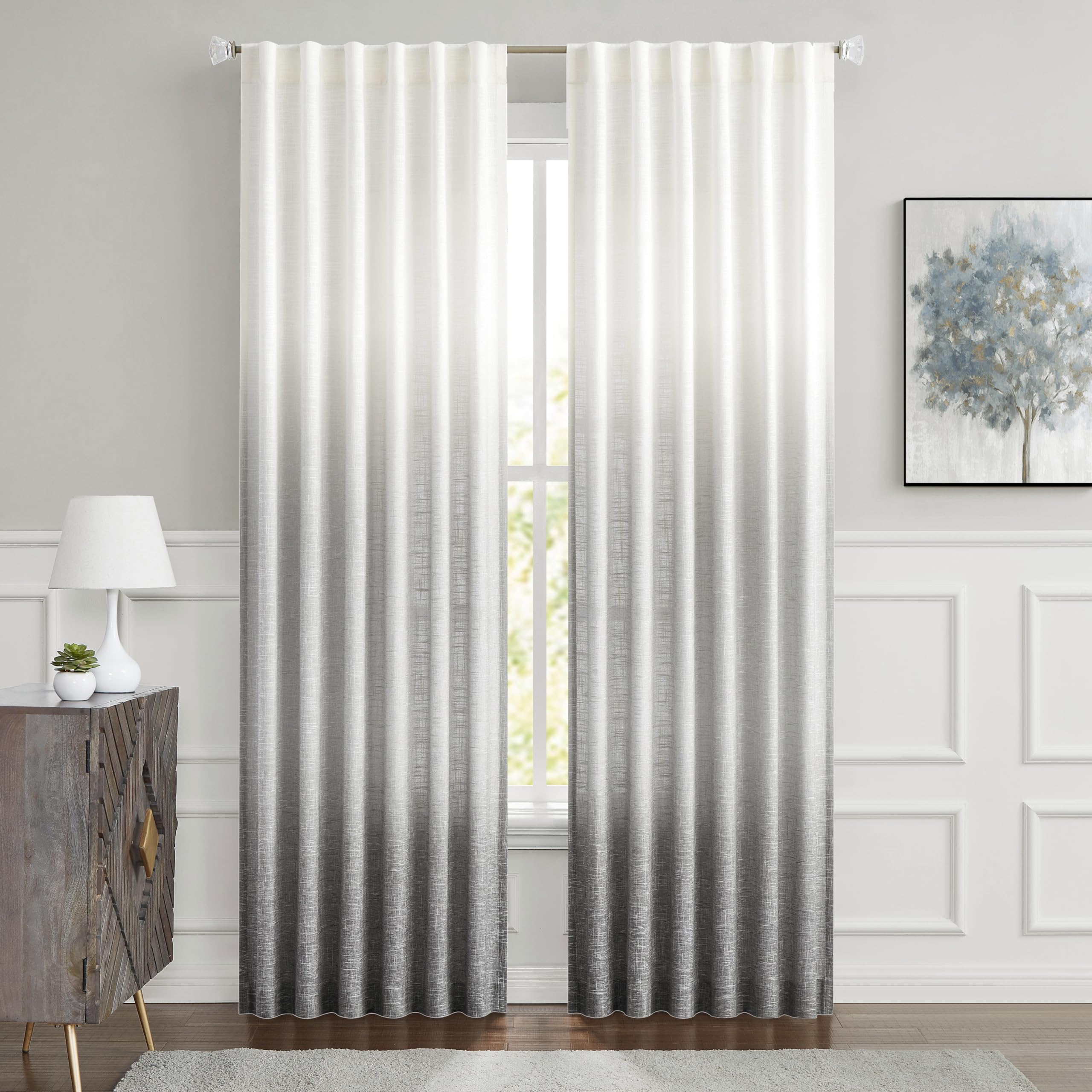 Central Park Ombre Window Curtain Panel Linen Gradient Print on Rayon Blend Fabric Backtab Rod Pocket Drapery Treatments for Liv