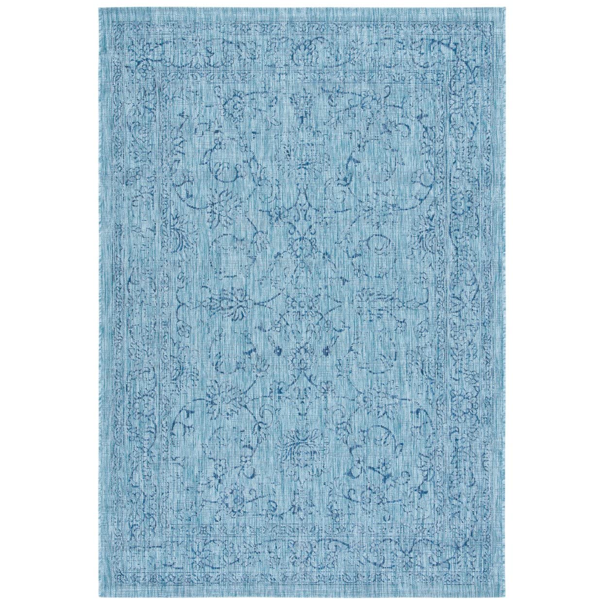 SAFAVIEH Courtyard Collection 53 x 77 Aqua/Navy CY8680 Indoor/ Outdoor -Waterproof Easy -Cleaning Patio Backyard Mudroom Are