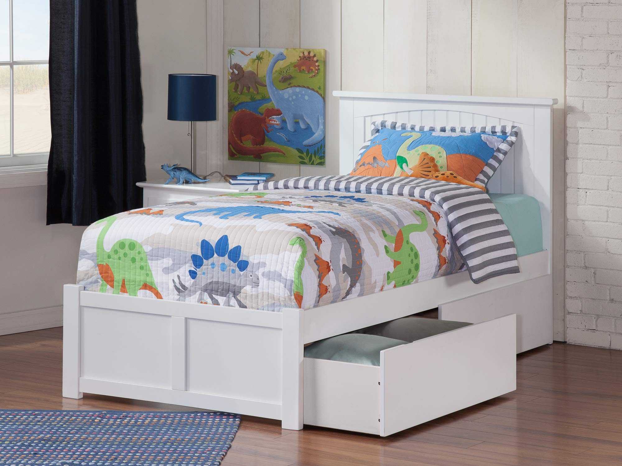 AFI Nantucket King Size Platform Bed with Footboard & Storage in White
