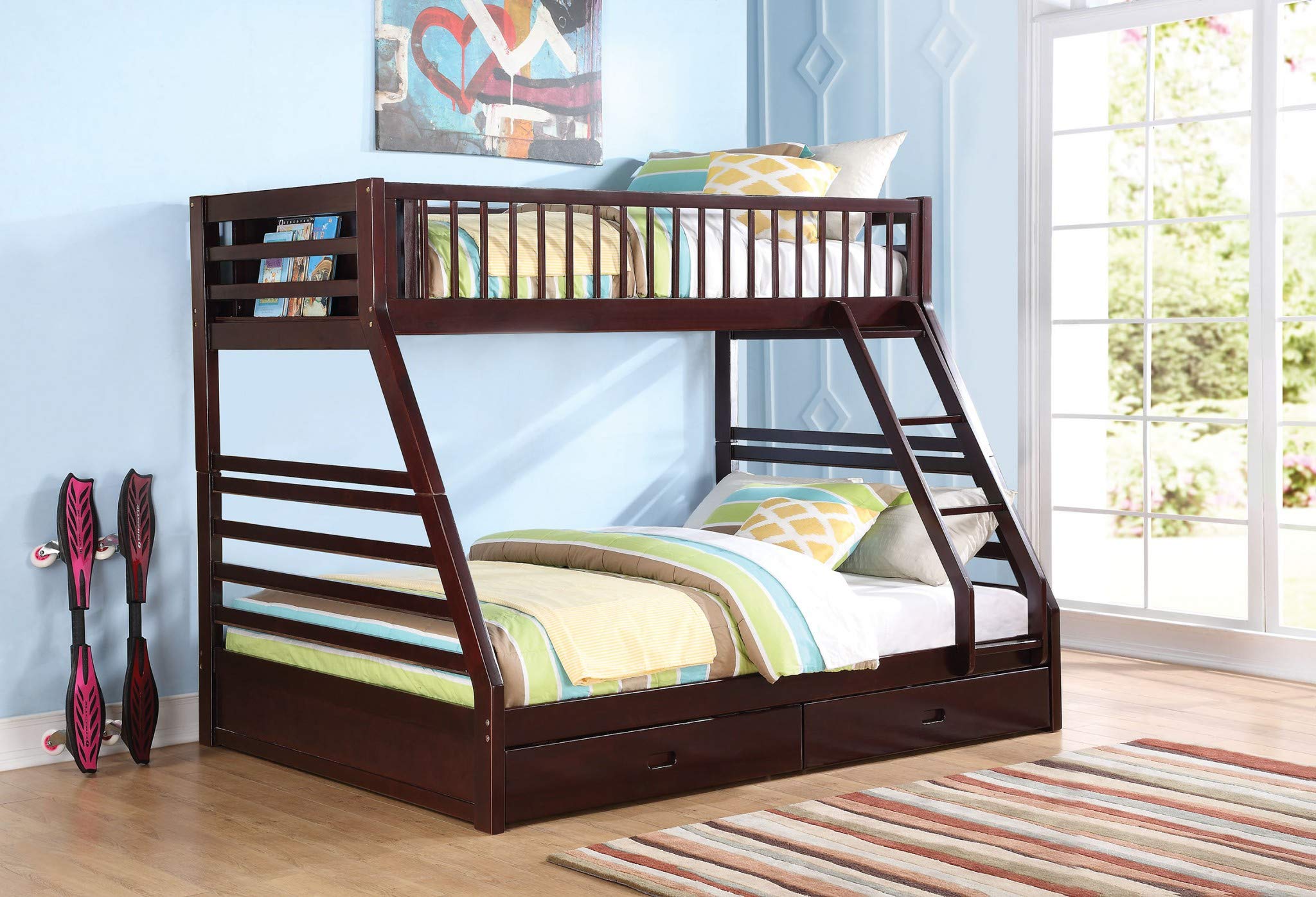 HomeRoots Pine Wood, MDF, Plywood 83 X 63 X 65 Espresso Pine Wood Bunk Bed