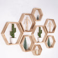 WONFUlity Hexagon Floating Shelves Set of 8, Honeycomb Shelves Wall Mounted Wood Farmhouse Storage Wall Shelf for Bathroom, Kitc