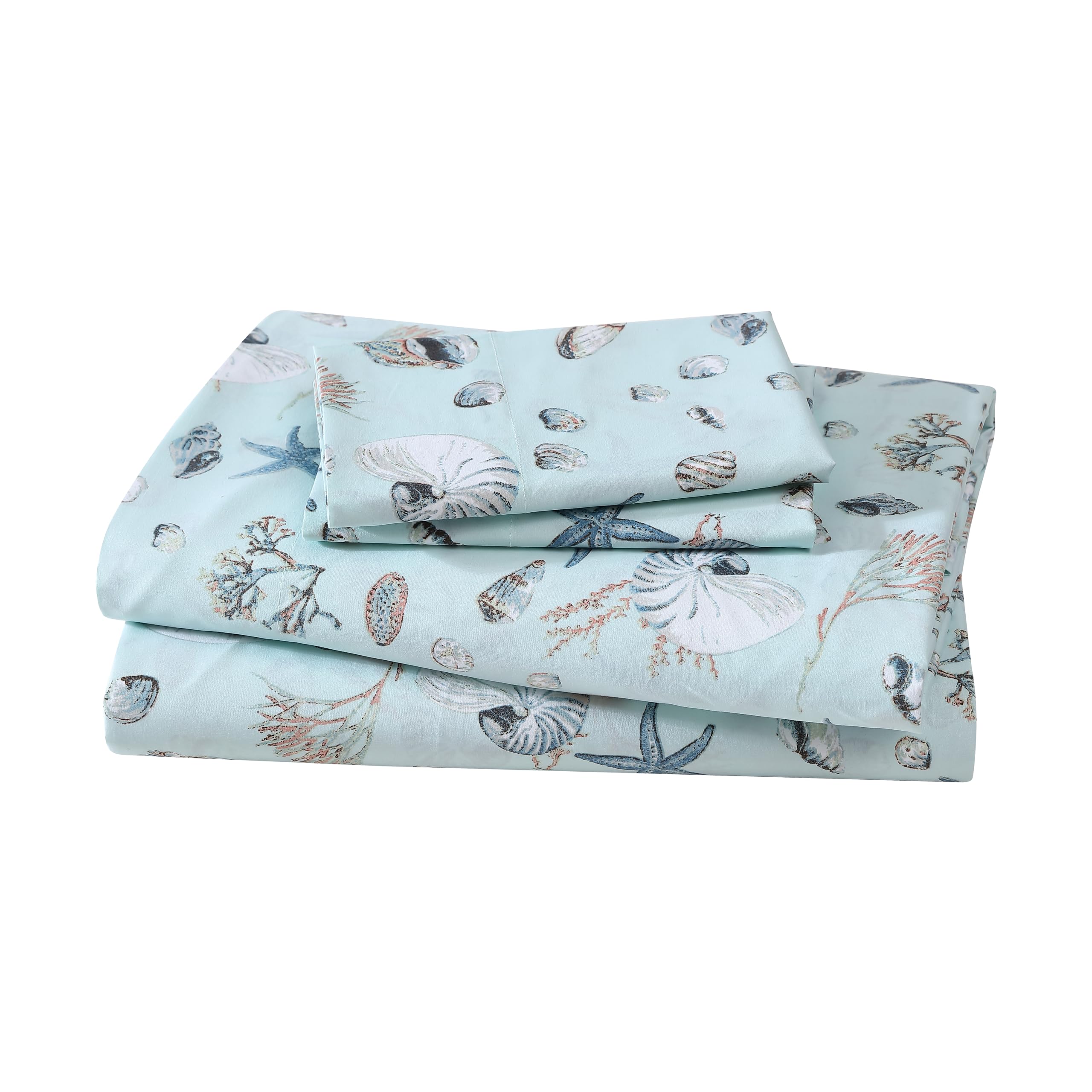 Beatrice Home Fashions Coastal Print Microfiber Sheet Set, Soft, Comfy, 12 Deep Pockets, Full, Oceanside Sea