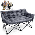 EVER ADVANCED Extra Large Double Camping Chair for Adults, Family Size Padded Folding Camping Love Seat Bench with Side Pocket P