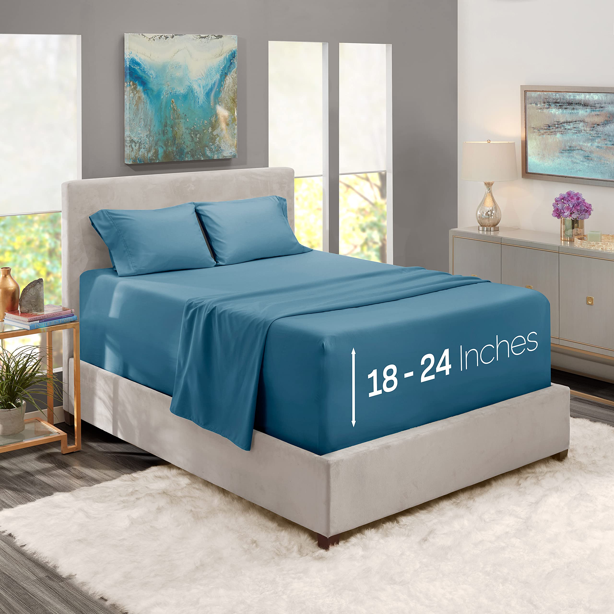 Nestl Extra Deep Pocket Sheets - Fits Mattress 18-24 Inches Deep, Extra Deep Pocket Twin Sheets Sets, 4 Piece Twin Size Sheets, 