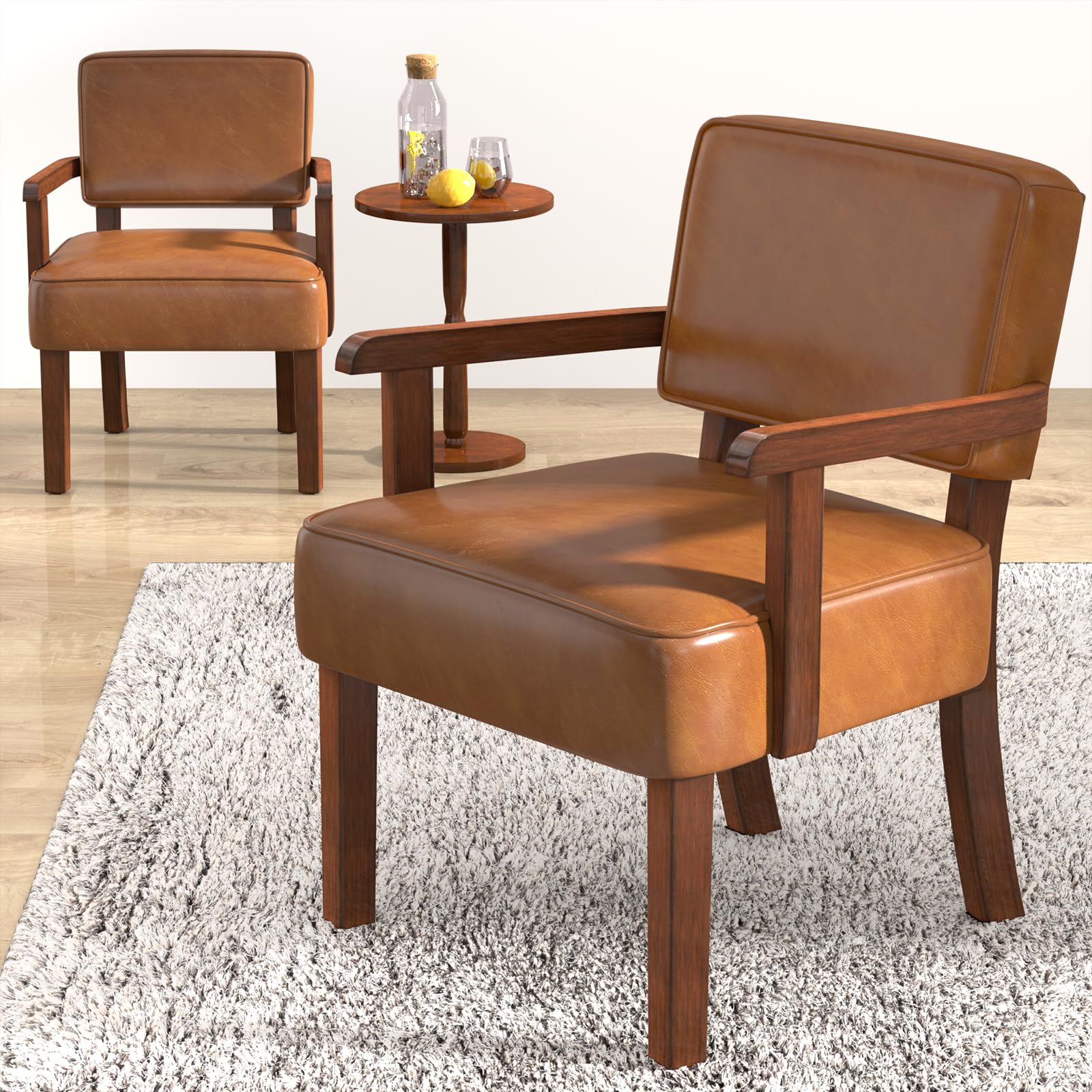 FAGAGA Accent Chair, PU Leather Living Room Chairs Oversize with Soft Seat and Armrests for Living Room Dinning Room Bedroom Rea