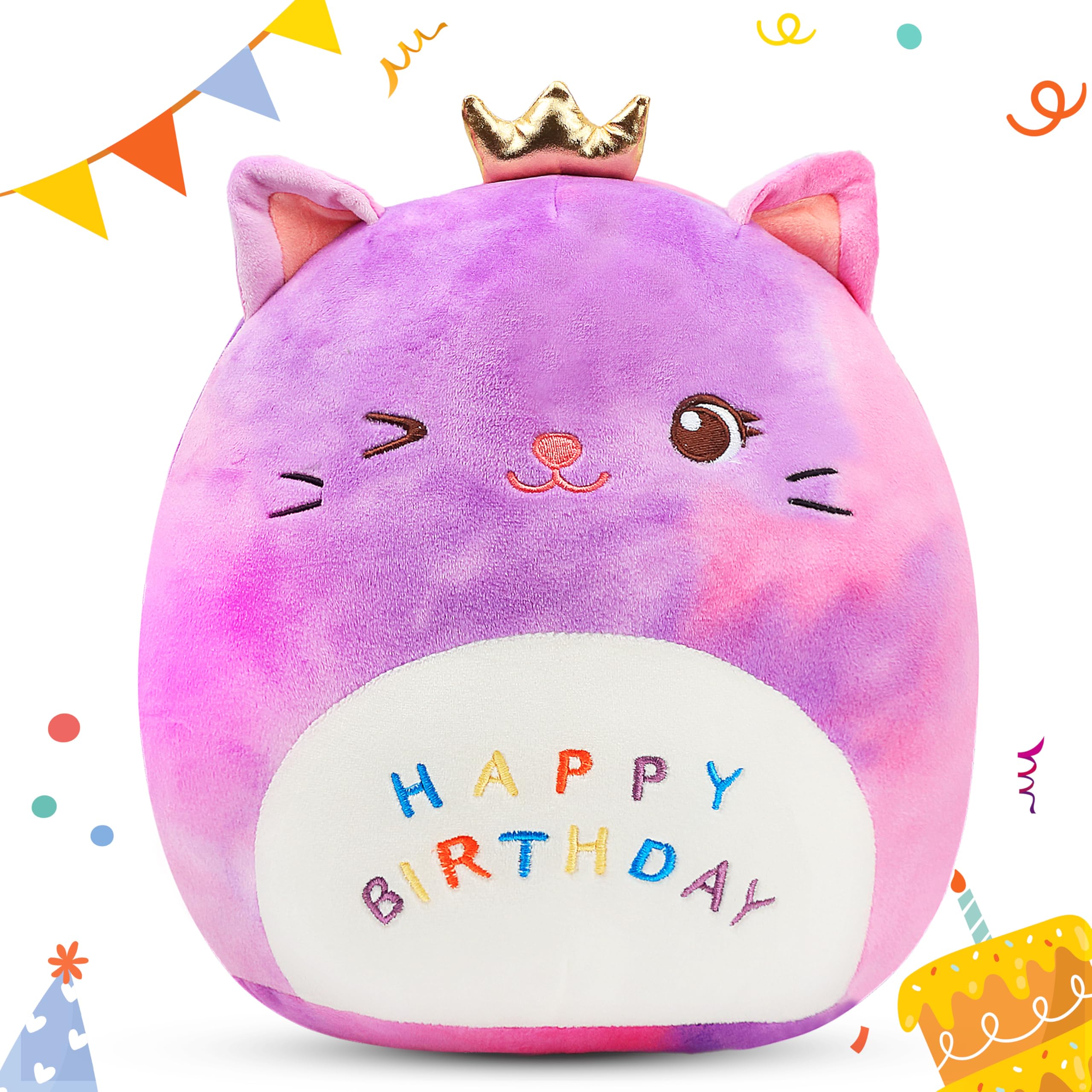 Easfan 12   Rainbow Birthday Kitty Plush Pillow Soft Cat Plush Toy Cute Kitty Stuffed Animal Home Room Decoration Birthday Gif