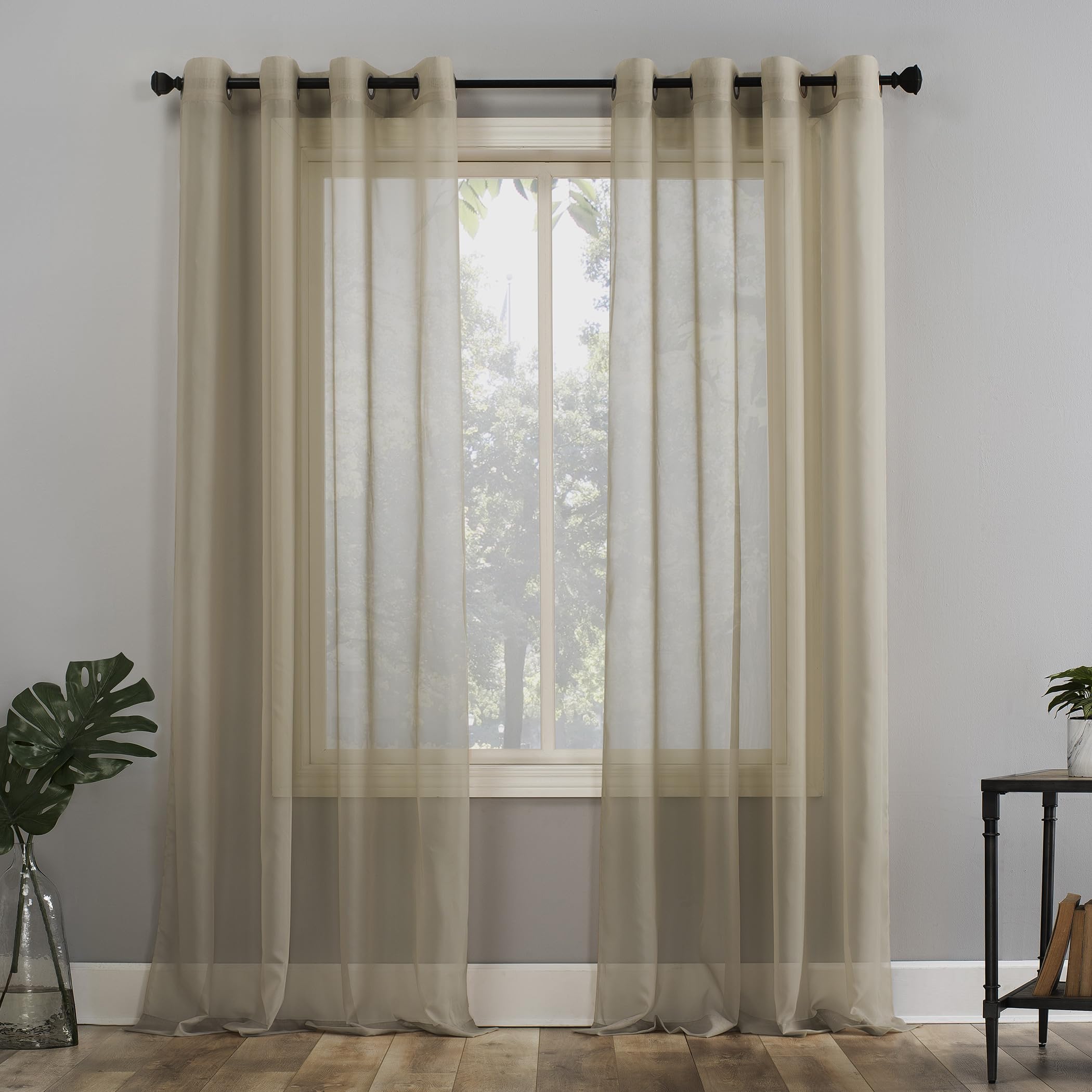 No. 918 Emily Sheer Voile Grommet Curtain Panel, 59 x 63, Stone
