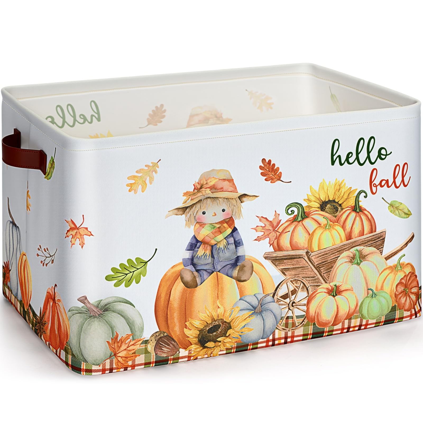 Seeloowy Thanksgiving Basket Empty Fall Gift Basket Pumpkin Maple Leaf Scarecrow Cart Hello Fall Storage Bins Thanksgiving Harve