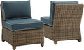 Crosley Furniture Bradenton 2-Piece Outdoor Chair Set, Wicker Patio Chairs for Conversation, Porch, Deck, Brown with Navy Cushio