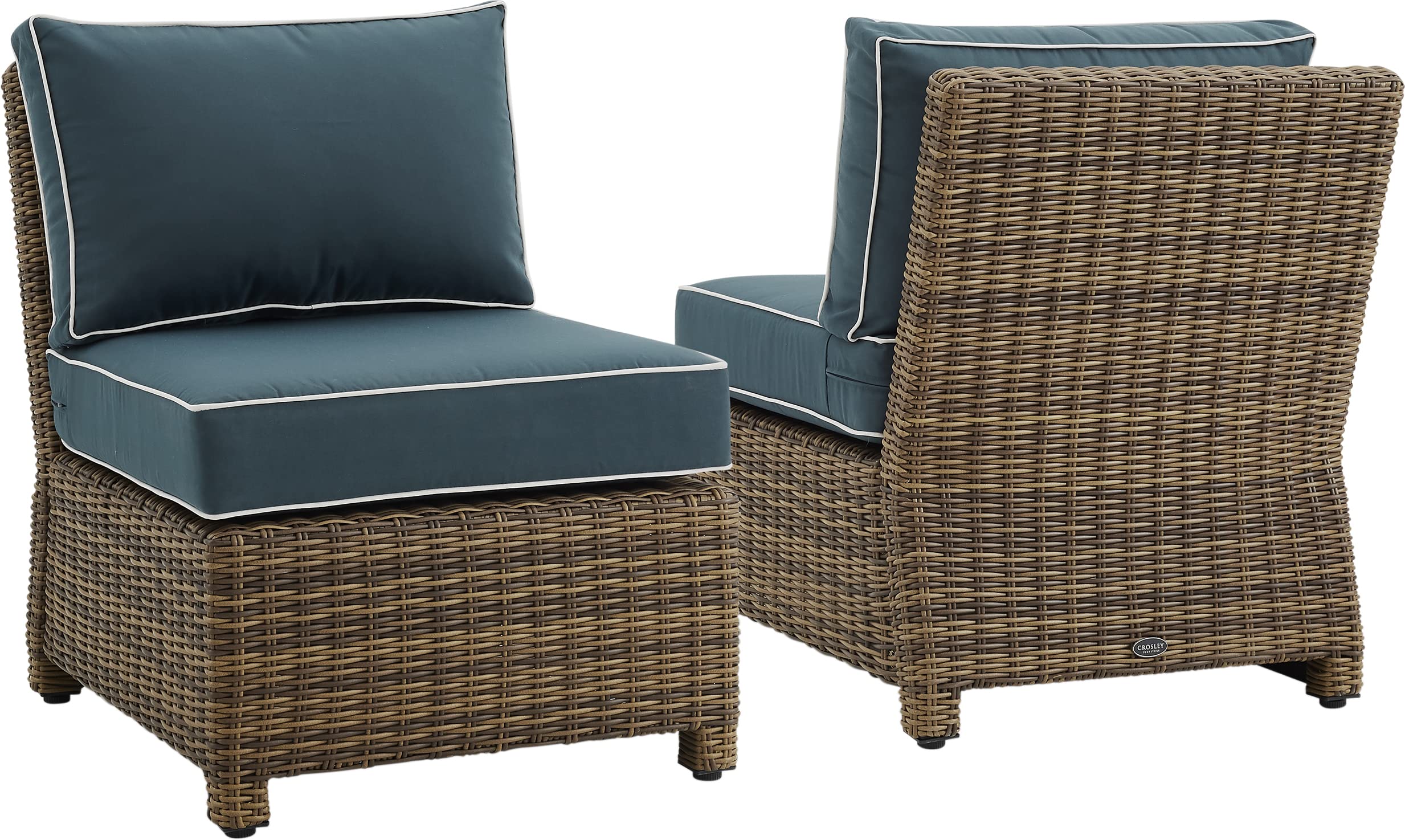 Crosley Furniture Bradenton 2-Piece Outdoor Chair Set, Wicker Patio Chairs for Conversation, Porch, Deck, Brown with Navy Cushio