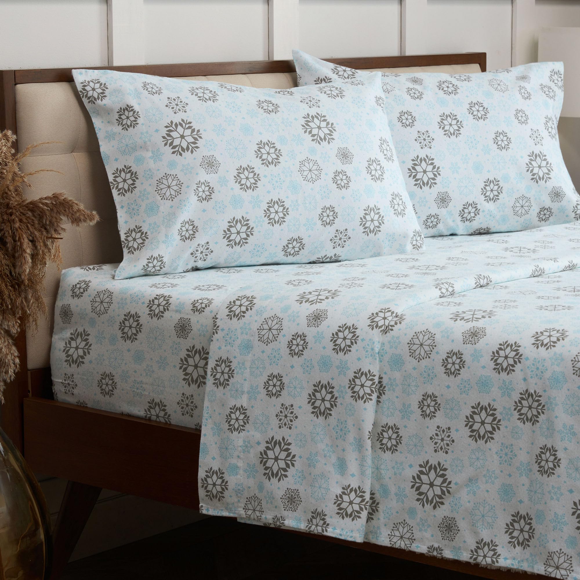 Mellanni Cotton Flannel Sheet Set - Double Brushed for Added Softness & Comfort - Deep Pocket Fitted Sheet up to 16 - 4 Piece Se