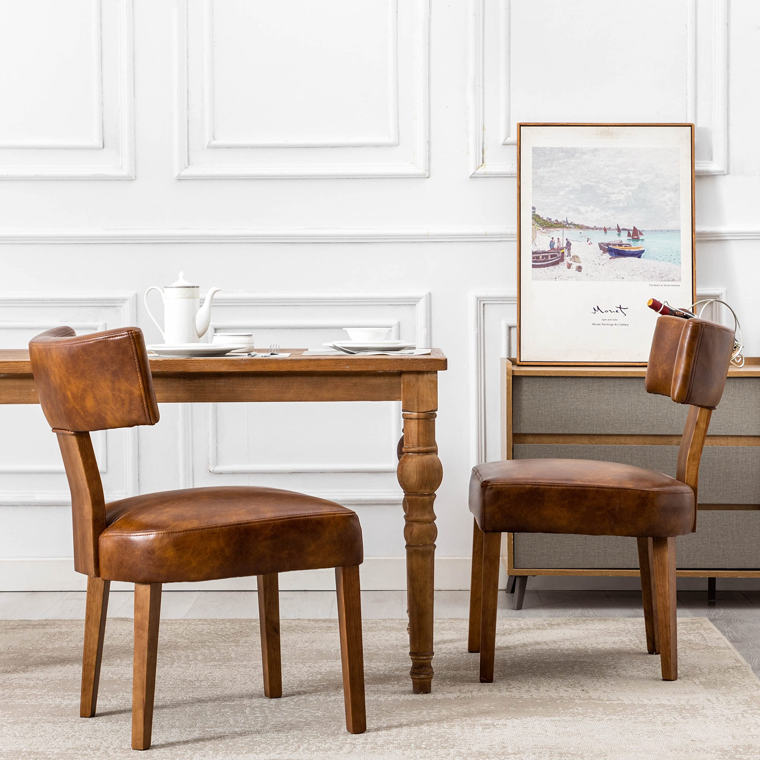 RIVOVA Mid Century Modern Dining Chairs Set of 2 PU Leather Upholstered Side Chairs, Modern Kitchen Armless Parson Chairs Solid 