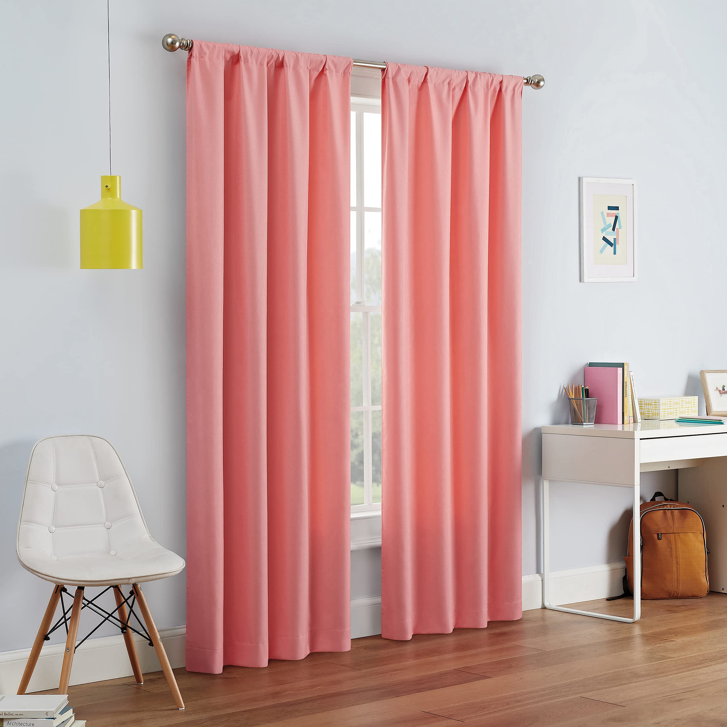 ECLIPSE Kendall Modern Blackout Thermal Rod Pocket Window Curtain for Bedroom or Living Room (1 Panel), 42 X 54, Coral
