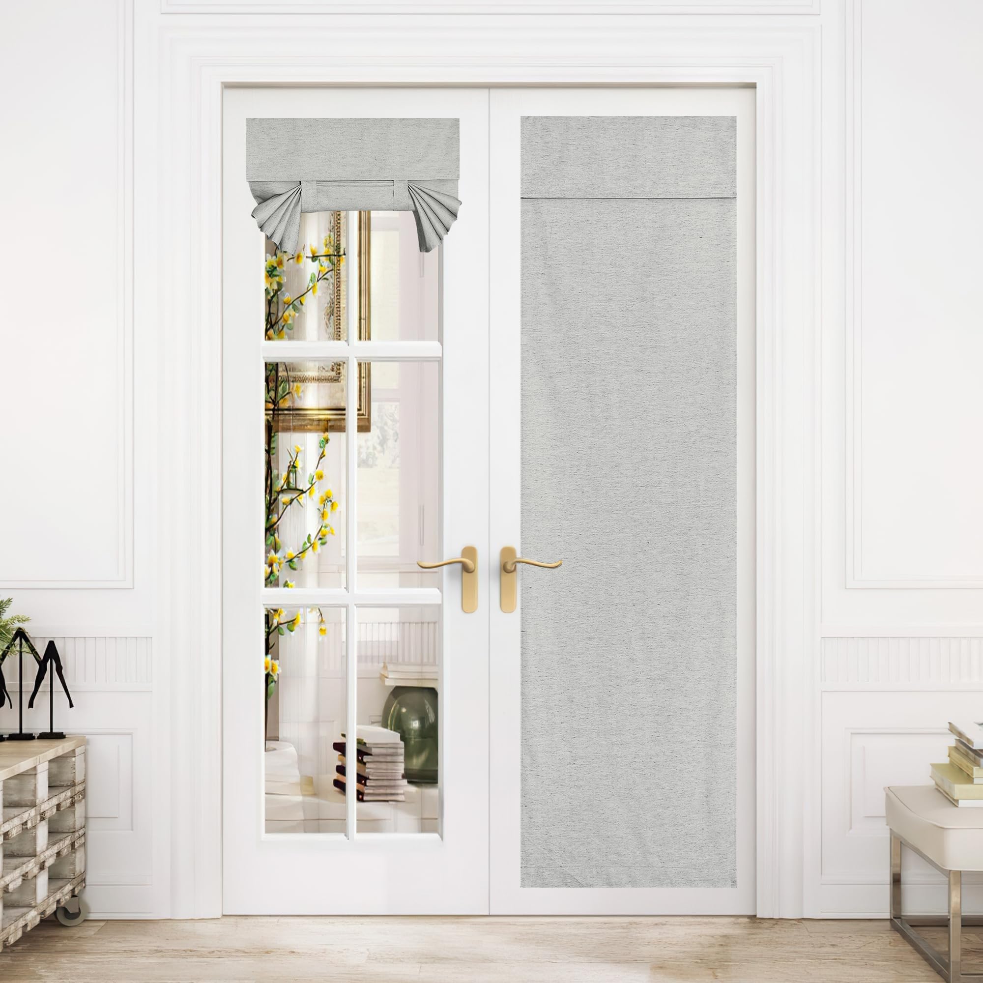 NICETOWN Sheer Linen Door Window Curtains Natural Linen Blended, Privacy French Door Curtains Thermal Insulated Covering for Pat