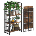 4NM No-Assembly 4 Tiers Folding Bookshelf Storage Shelves Vintage Bookcase Standing Racks Study Organizer Home Office - Rustic B