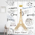 Homewelle Pairs Eiffel Tower Theme Shower Curtain for Bathroom Neutral French 60Wx72H Golden Lettering European France Crown Pos