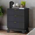 BORNOON Fluted 3 Drawer Dresser, 30.3  Tall Compact Modern Boho Chest of Drawers, Wooden Storage Cabinet for Bedroom, Living Roo