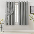 Bujasso Grey Blackout Curtains with Sheer Overlay Mix and Match Double Layer Window Curtains Thermal Insulated 63 inch for Livin