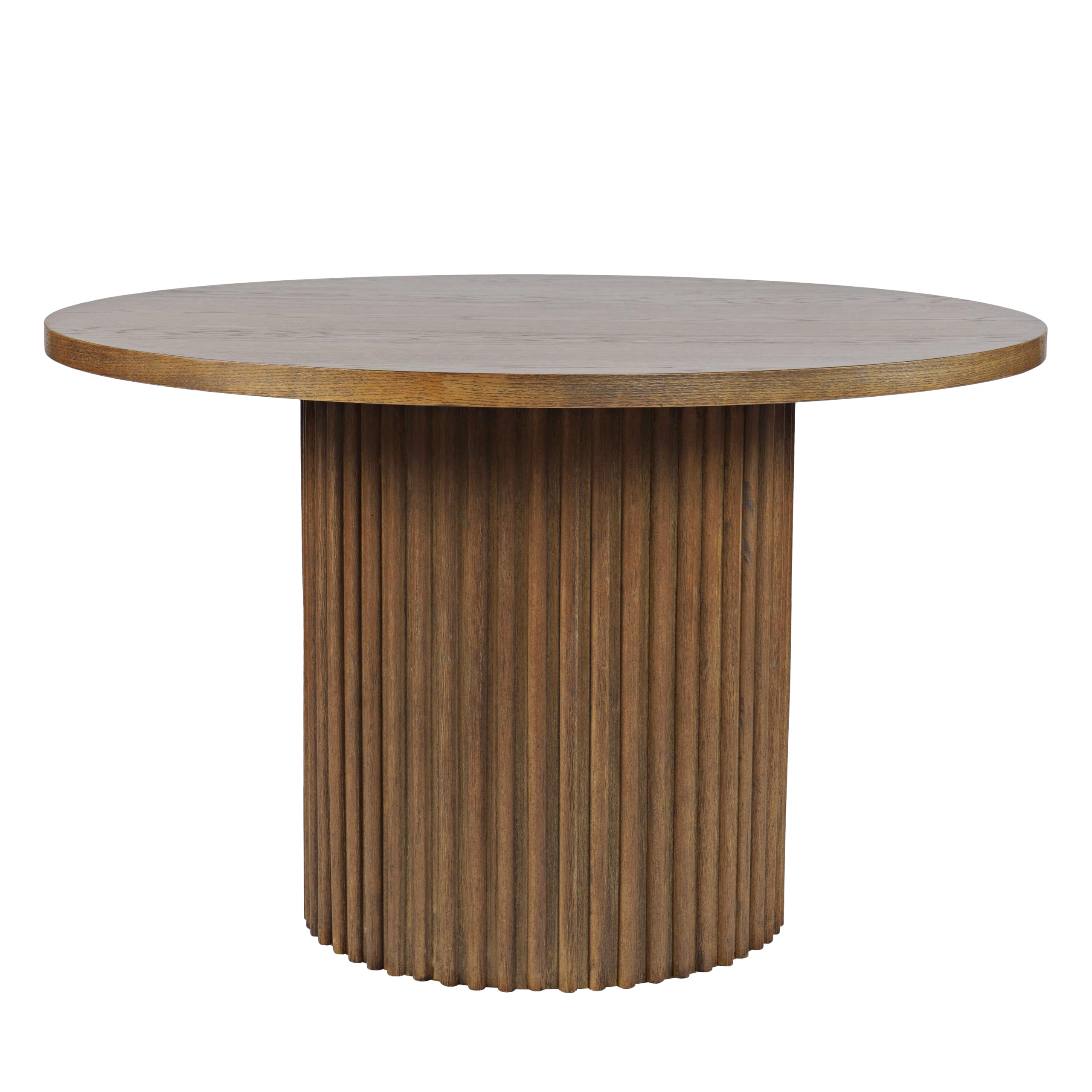 Jofran Auden Round Mid-Century Modern Fluted Pedestal Base Dining Table,Chestnut,60