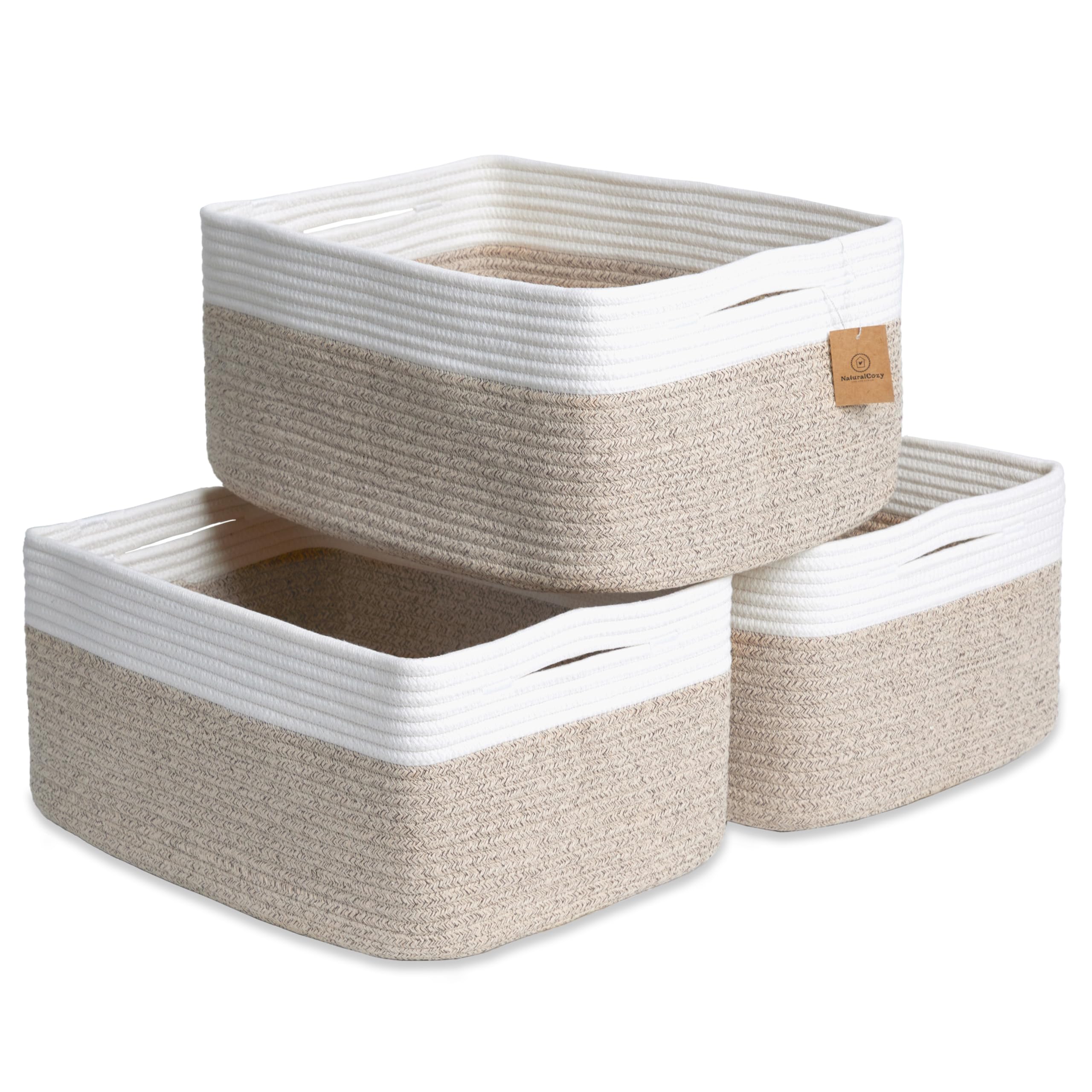 NaturalCozy Storage Baskets 16.8   x13   x7.6    Cotton Rope Woven Baskets for Organizing 3-Pack | Toy Storage Bins | Basket for