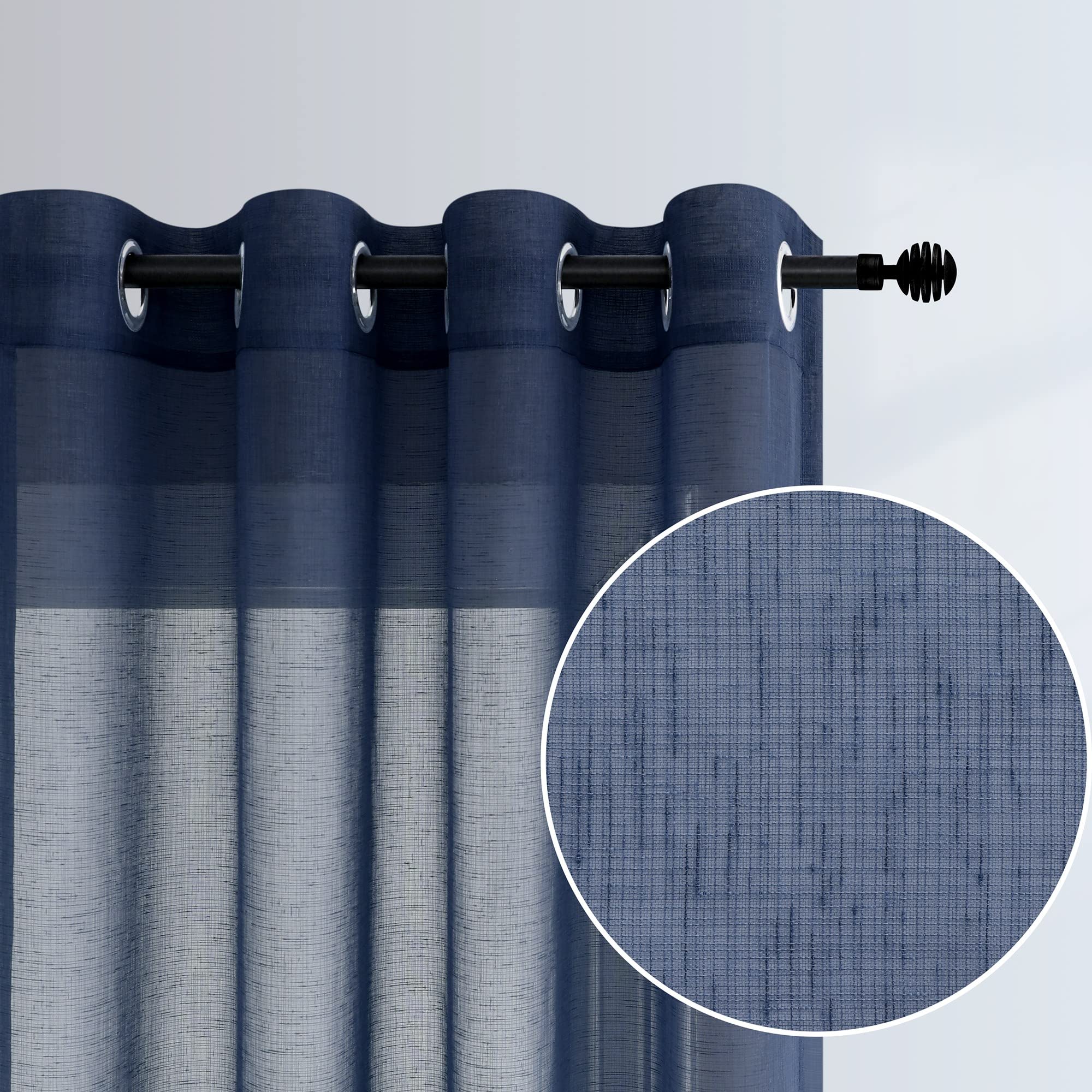 Navy Blue Curtains 63 Inch Length for Kids Bedroom 2 Panel Grommet Light Filtering Faux Linen Lightweight Coastal Farmhouse Shee