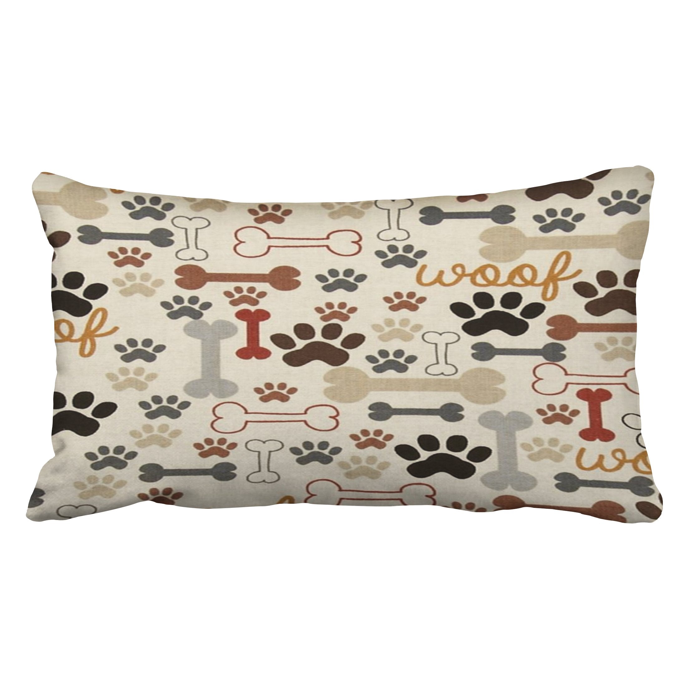 Emvency Decorative Throw Pillow Cover King Size 20x36 Inches Dog Bones and Paw Prints Pillowcase with Hidden Zipper Decor Cushio