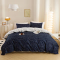 ECOCOTT Duvet Cover King, 3 Pieces 100% Natural Cotton 1 Duvet Cover +2 Pillowcases Bedding Set,Navy and Cosmic Constellation Re