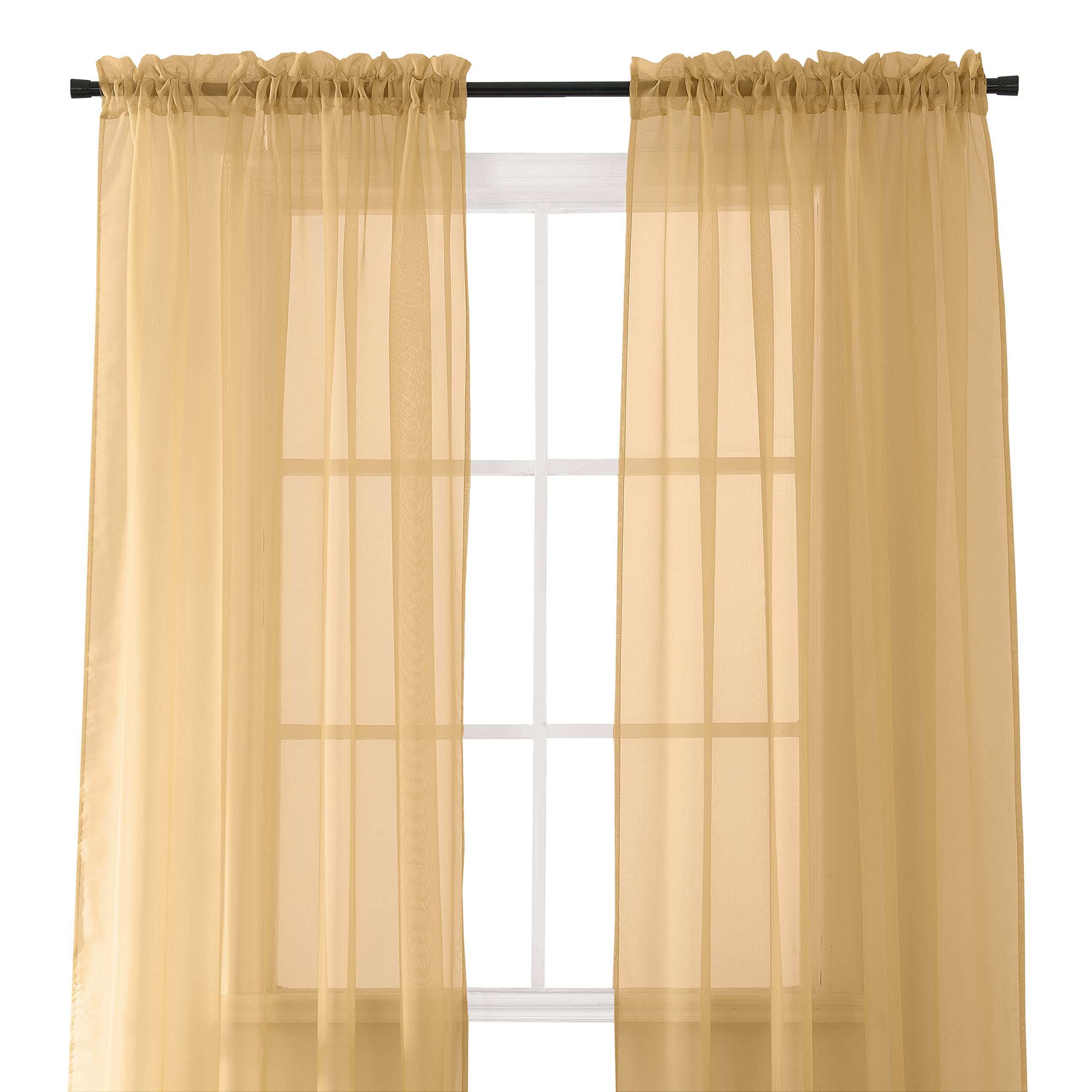 Elegant Comfort 2-Piece Sheer Panel with 2inch Rod Pocket - Window Curtains 40-inch Width X 84-inch Length, Tan