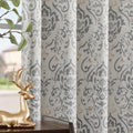 Lazzzy Gray Damask Full Blackout Curtains 63 Inch Length, Grey Floral Vintage Medallion Pattern Room Darkening Drapes for Bedroo