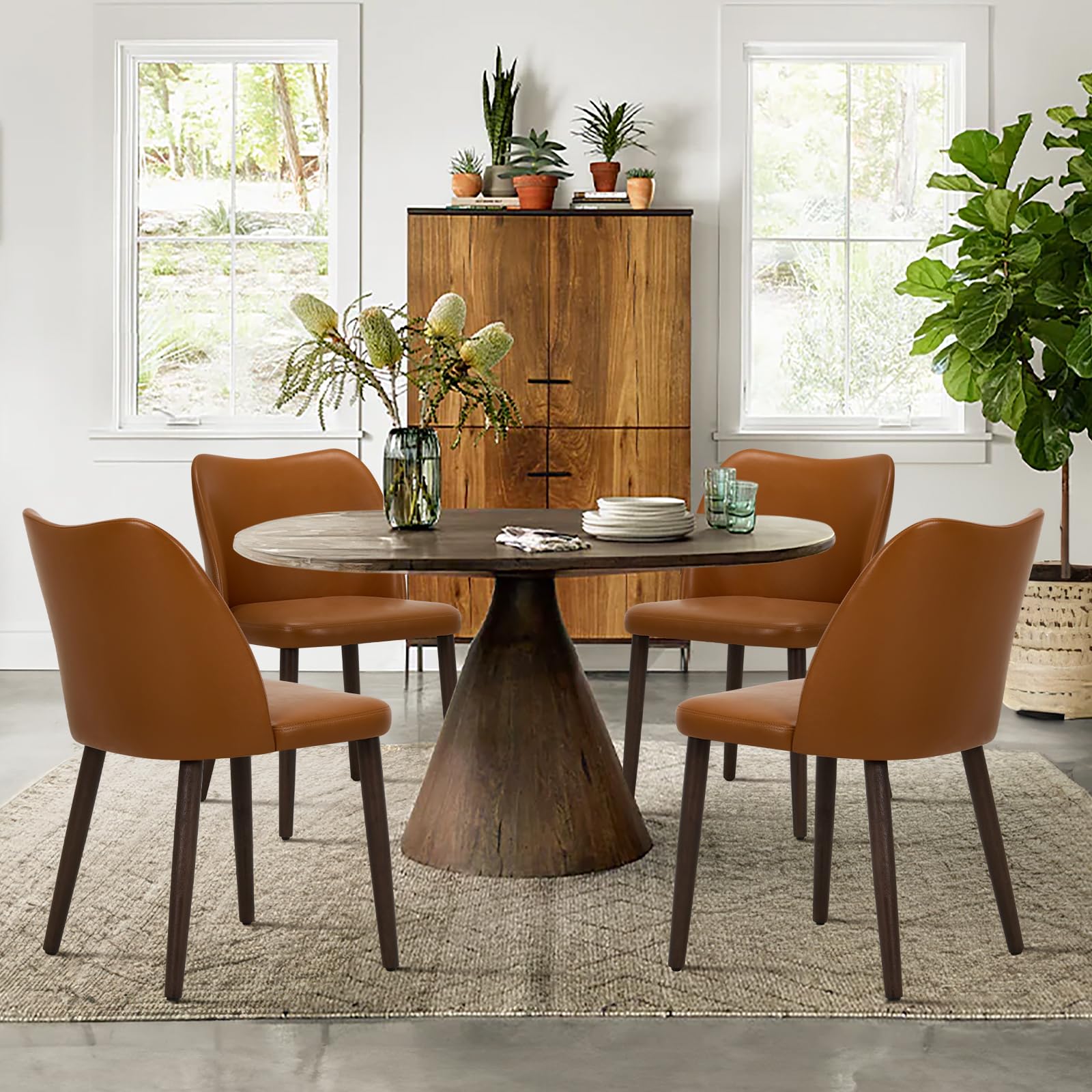 COLAMY Upholstered Dining Chairs Set of 4, Modern PU Leather Dining Room Kitchen Side Chair with Padded Seat and Wood Legs Resta