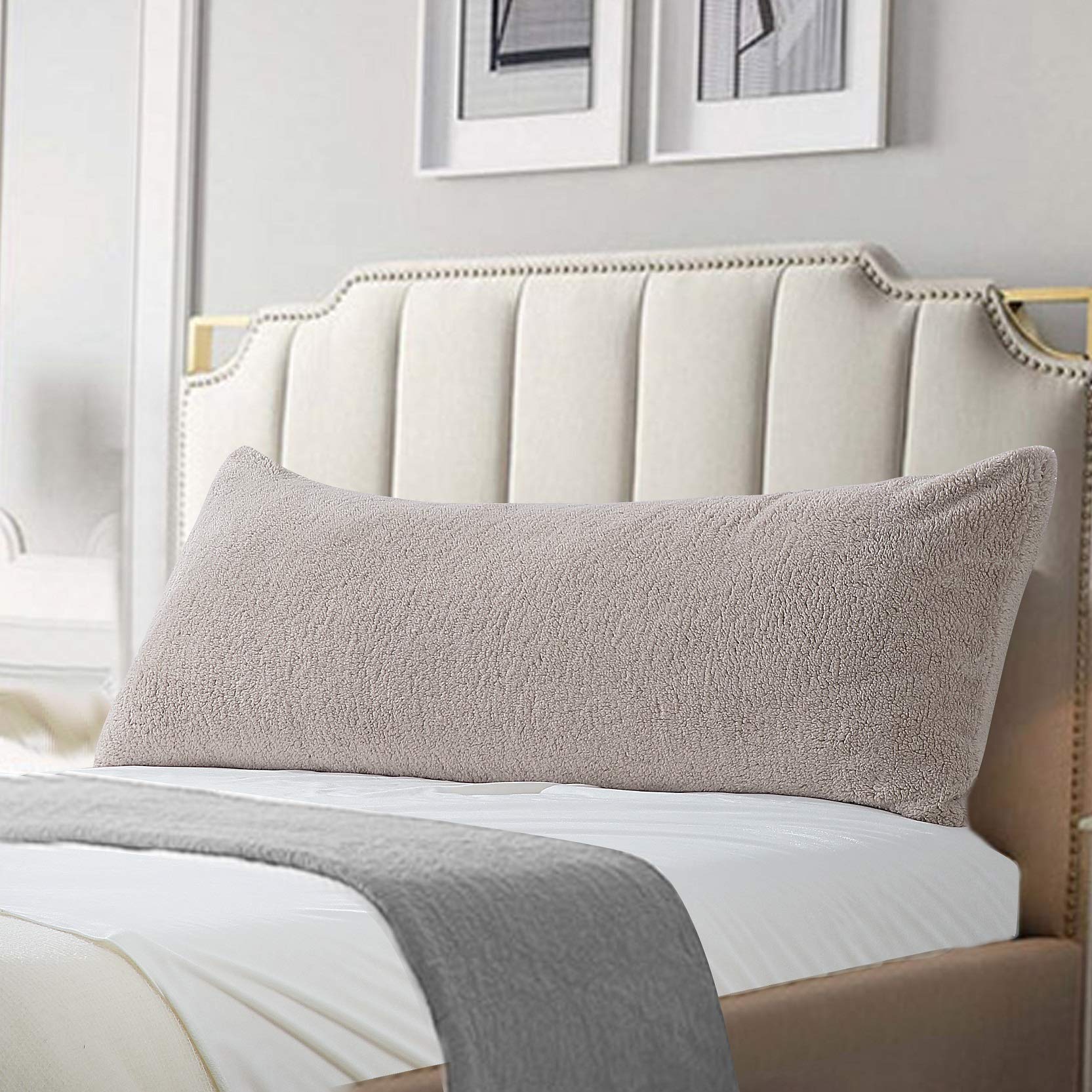Reafort Ultra Soft Sherpa Body Pillow Cover/Case with Zipper Closure 21x54 (21x54 Body Pillow Cover, Taupe)