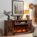 OKD 3-Sided Glass Farmhouse Fireplace TV Stand for TVs up to 80, Highboy Entertainment Center with Glass Door Storage Cabinet,