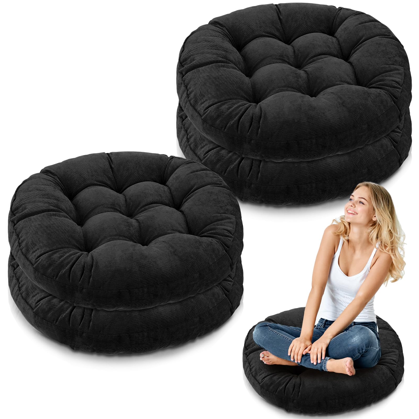 Jerify 4 Pcs Floor Pillows Cushions 22 x 22 Inch Round Square Meditation Floor Pillow Large Floor Pillow for Adults Meditation C