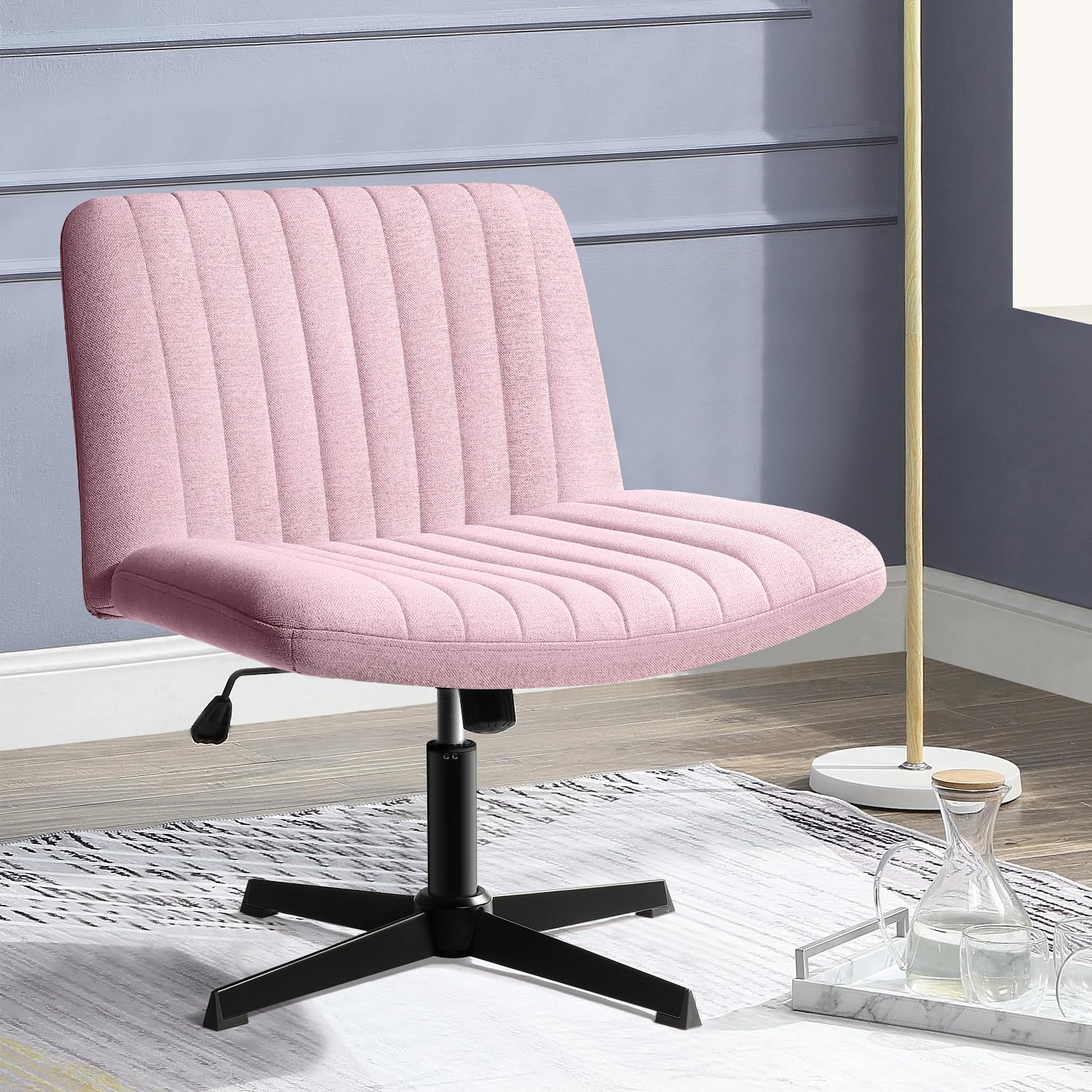 PUKAMI Criss Cross Chair with Wheels,Fabric Padded Armless Cross Legged Office Desk Chair for Home Office,Modern Swivel Height A