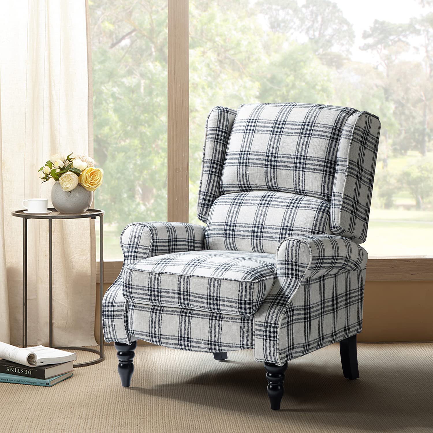 HULALA HOME Upholstered Wingback Recliner Chair, Small Adjustable Footrest Push Back Single Reclining Sofa, Mid Century Modern L