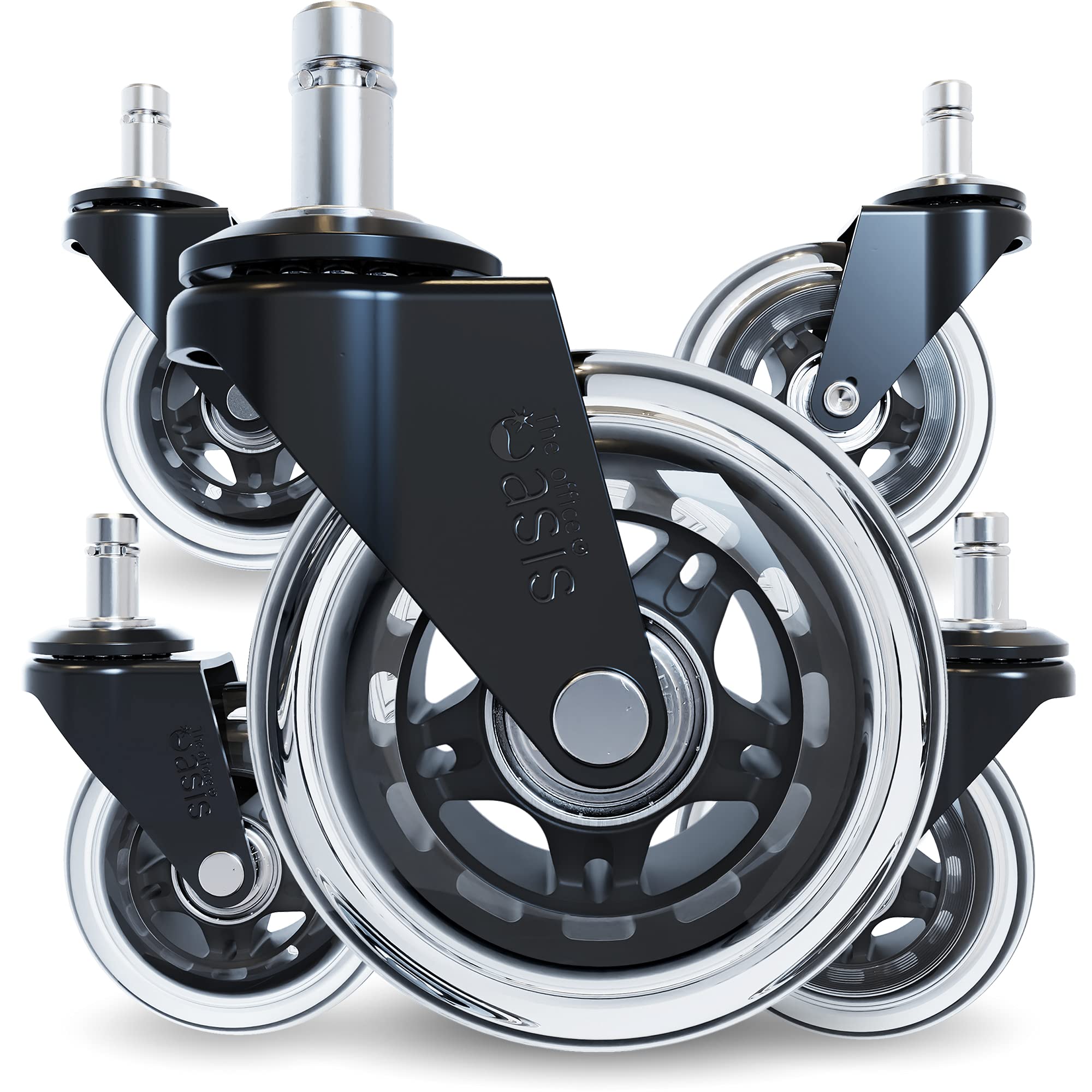 The Original Office Chair Caster Wheels Rollerblade Style (Set of 5), Safe for All Floors & Hardwood, Replacement for Desk Floor