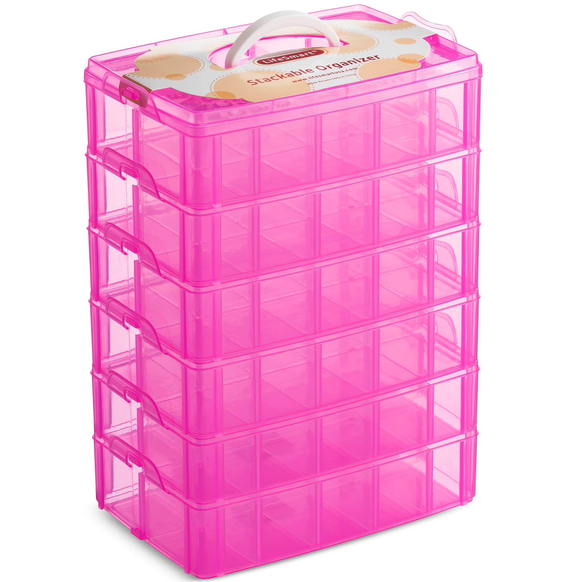 LifeSmart Stackable Bead Storage Organizer Box | DIY Art Craft Case Storage with Adjustable Compartments | Small Plastic Contain