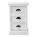 NovaSolo Halifax Pure White Mahogany Wood Bedside/Side Table/Night Stand/End Table With 3 Drawers