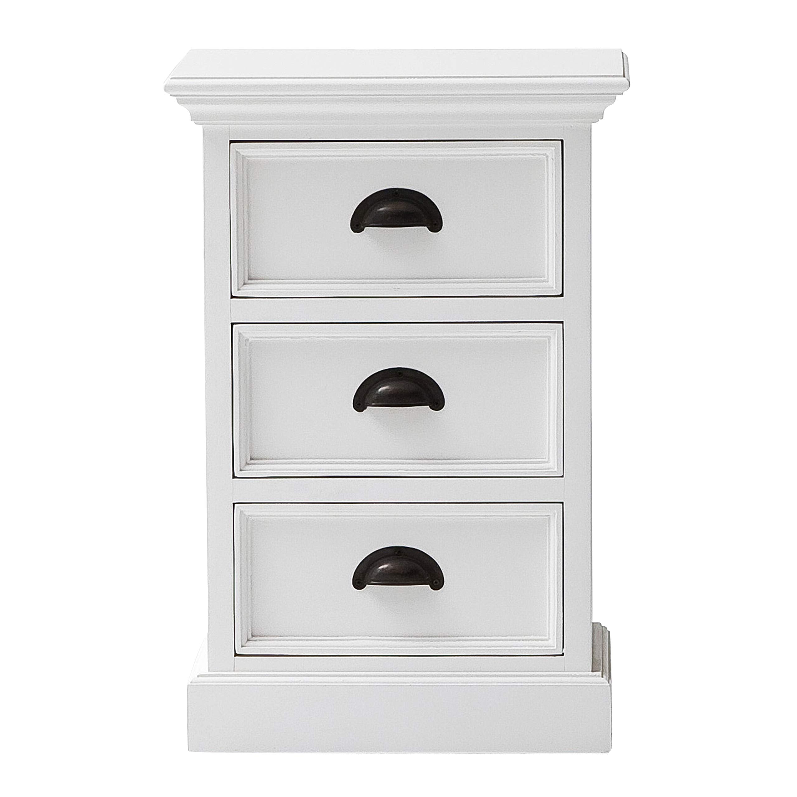 NovaSolo Halifax Pure White Mahogany Wood Bedside/Side Table/Night Stand/End Table With 3 Drawers