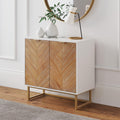 Nathan James Enloe Modern Storage Free Standing Accent Cabinet White with Doors in a Rustic Pine Wood Finish and Gold Powder-coa