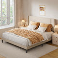 Gizoon King Bed Frame with Wingback Headboard, Upholstered Platform Bed with Modern Geometric Headboard, Wooden Slats, Noise-Fre