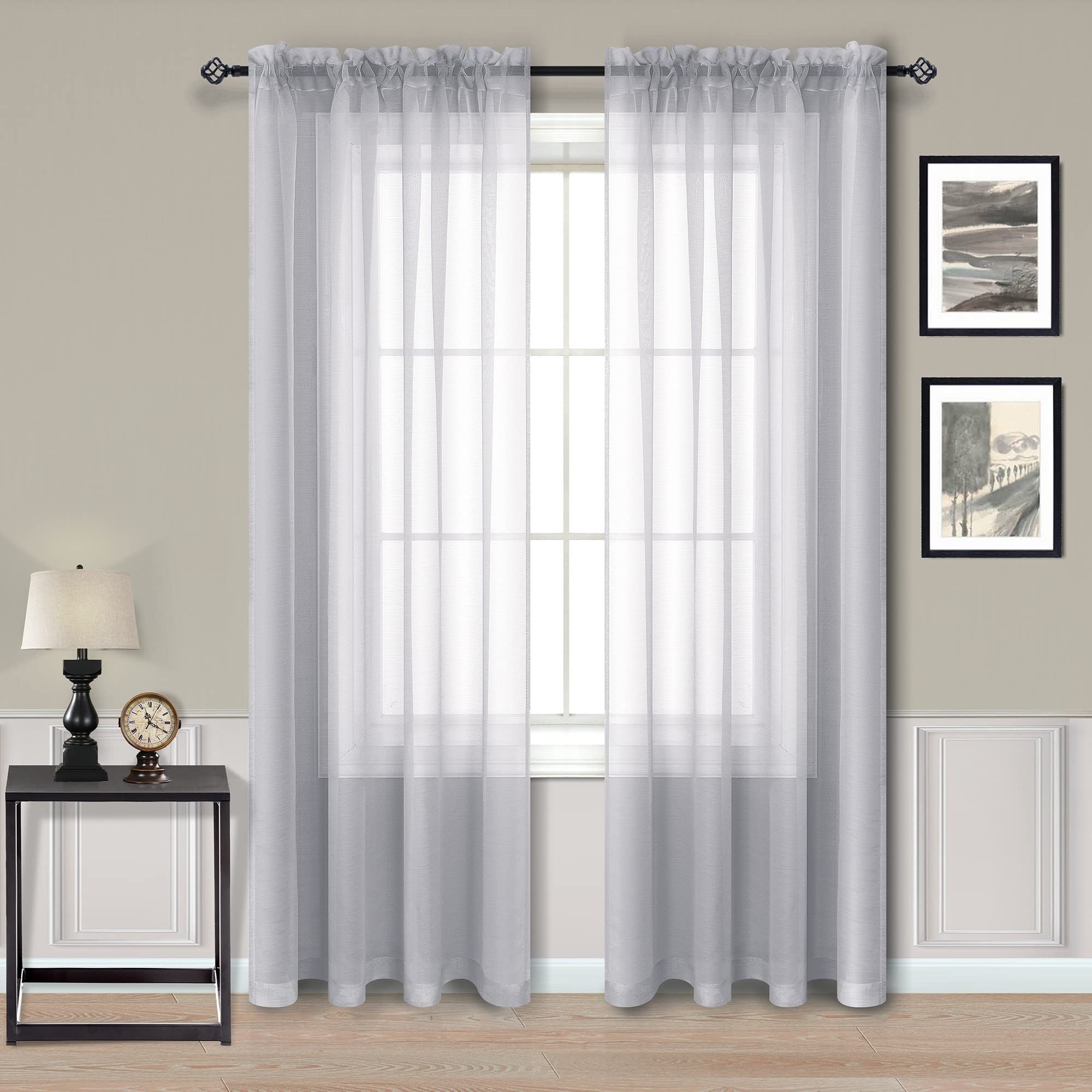 Grey Sheer Curtains 84 Inches Long for Bedroom 2 Panels Set Window Drapes for Living Room 84 Inch Length Gray