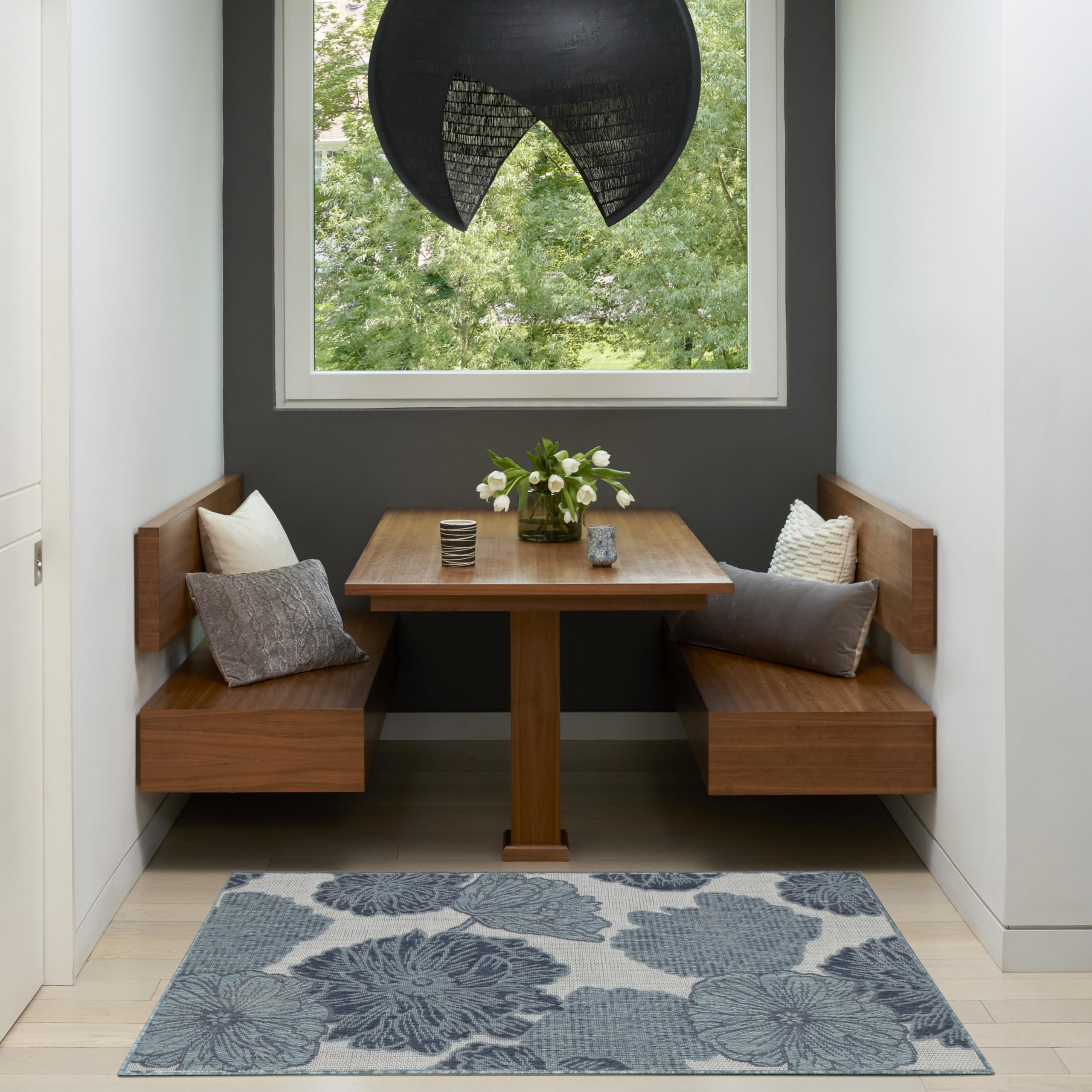 Nourison Garden Oasis Blue 2 x 4 Area Rug - Easy Cleaning, Non Shedding, Bed Room, Living Room, Dining Room, Kitchen (2 x 4)