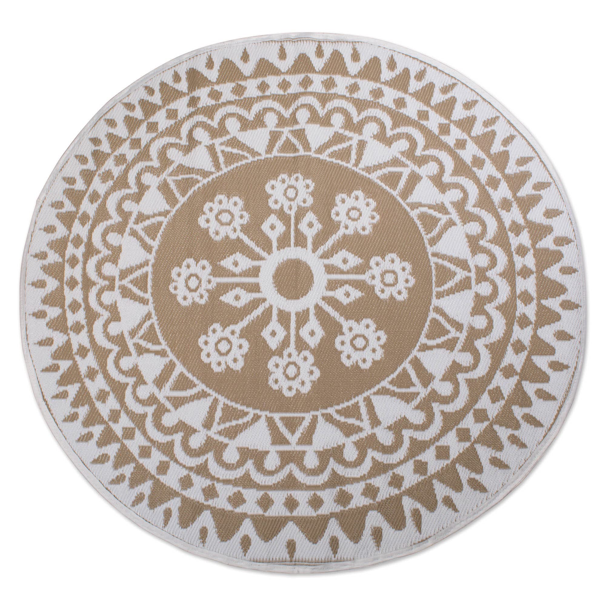 DII Outdoor Rugs Collection Reversible Woven, 5 Round, Taupe Floral