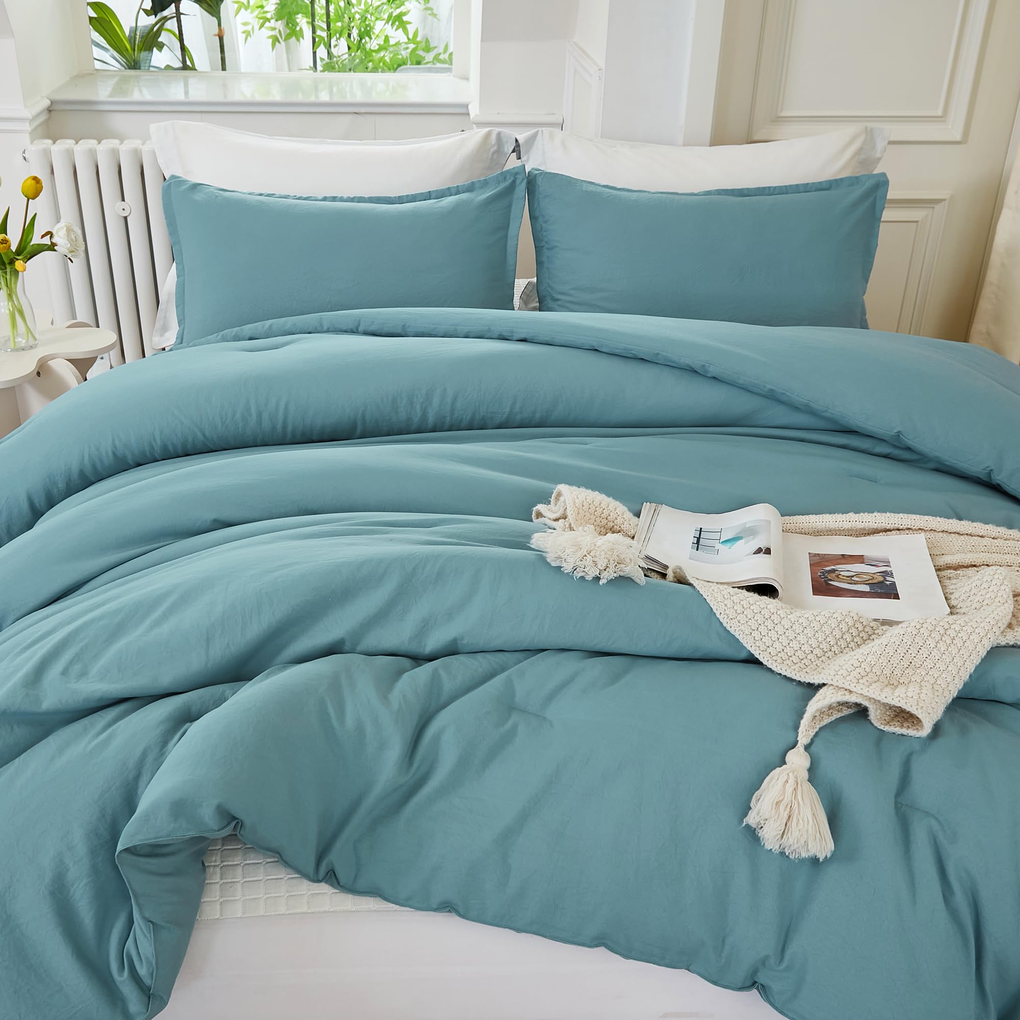 Litanika Grayish Teal Comforter Set Twin/Twin XL Size, 2 Pieces Lightweight Solid Bedding Comforter Set, All Season Fluffy Bed S
